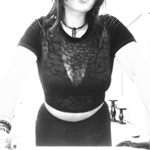 Batty mesh black velvet crop top